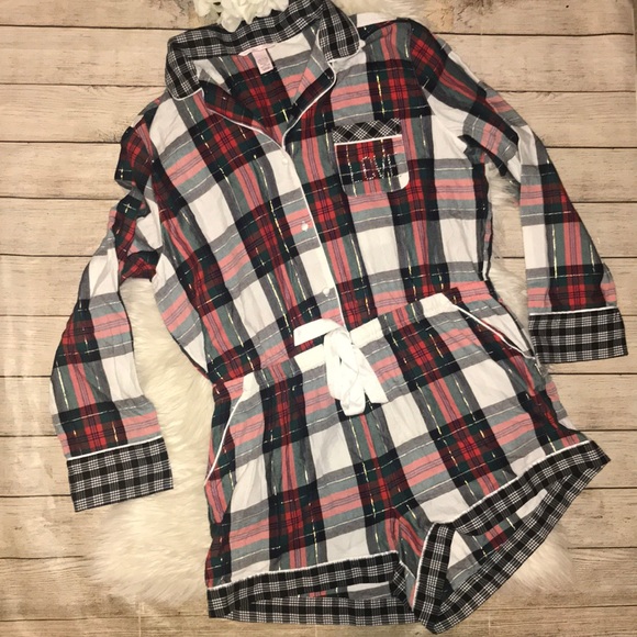 Victoria's Secret Other - Victoria’s Secret Plaid Long Sleeve Romper
